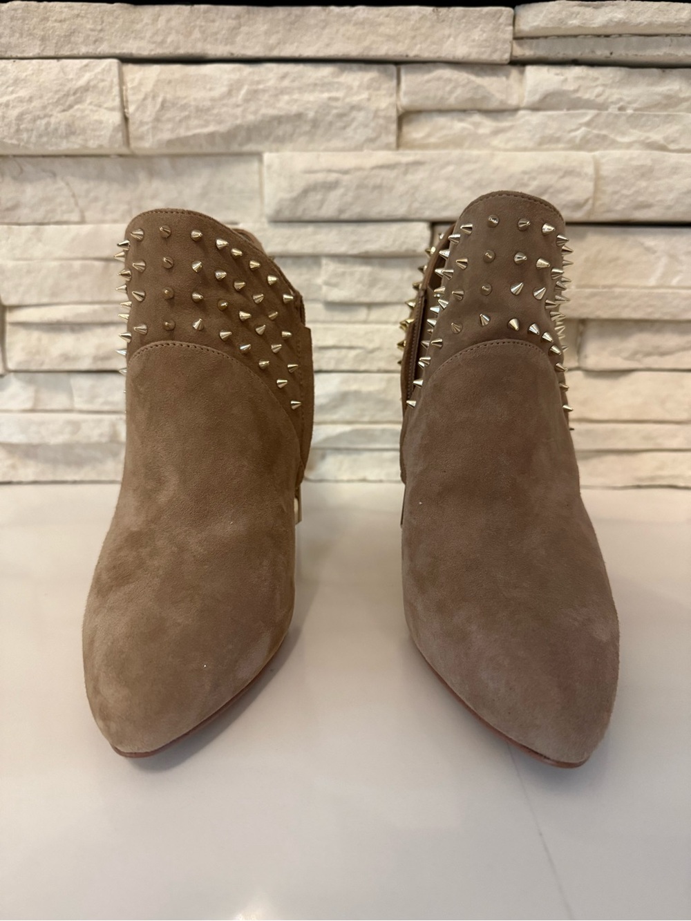 Sam Edelman Taupe Suede Studded Mule Booties